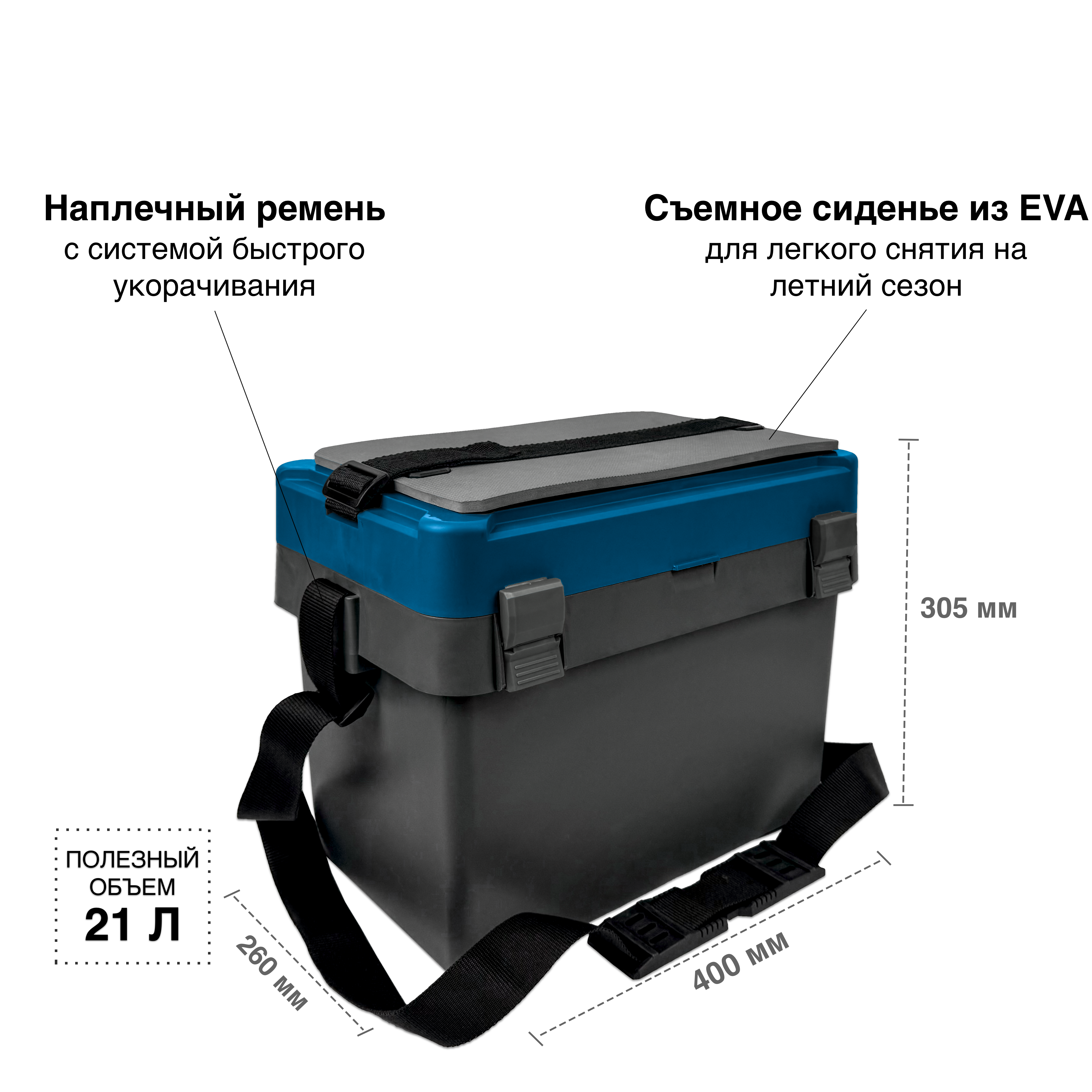 Ящик FISHKA Универсал с ремнем в комплекте с 10-ю жерлицами